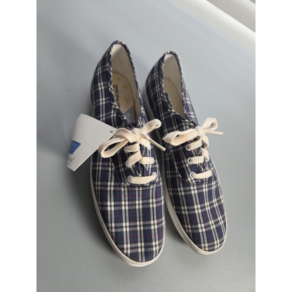 Vintage Keds Champion Plaid Oxfords Size 9 Blue White Sneakers 90's